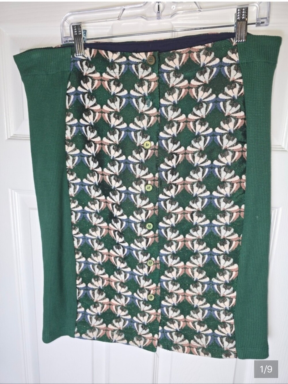 Anthropologie Dolan Green Floral-Print Button Front Pencil Skirt Size Large - Picture 10 of 10